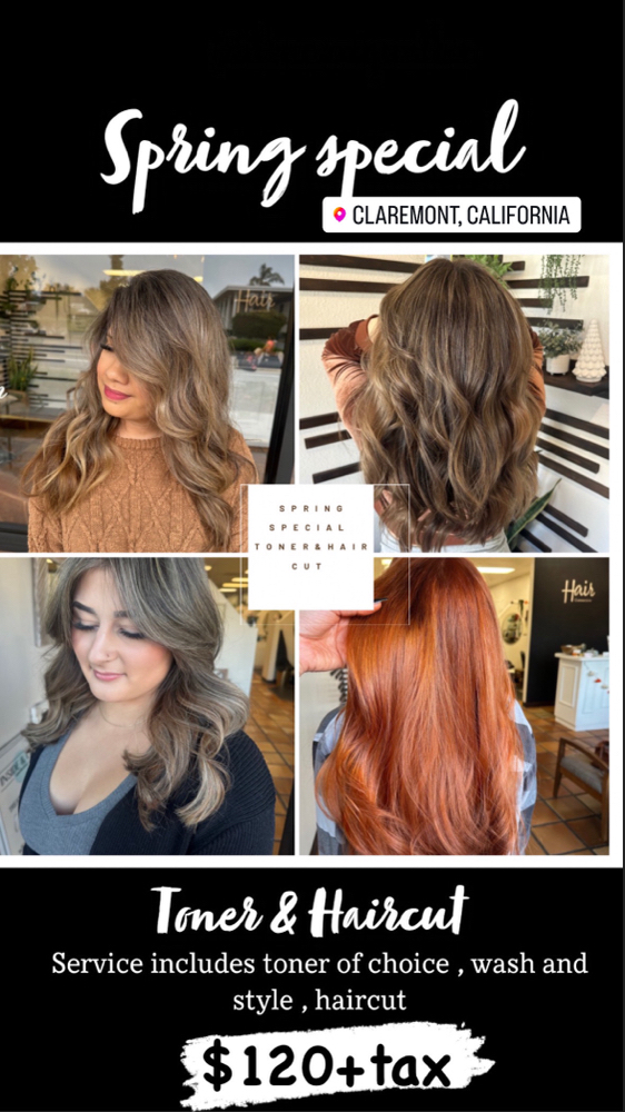 Luxe refresh hair color and styling collage