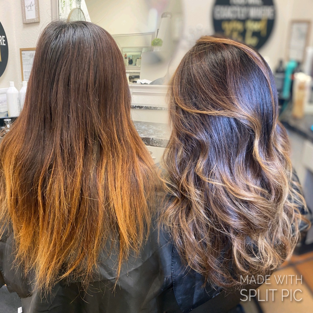 Balayage before and after hair color